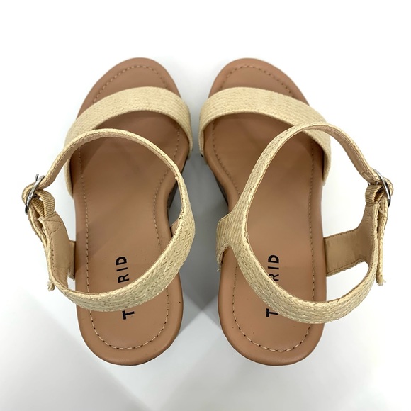 Torrid Natural Jute Brown Double Strap Wood Platform Heeled Sandals Size 9.5WW - Picture 9 of 14